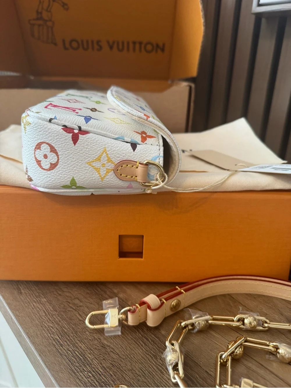 Louis Vuitton Murakami White Multicolor Monogram Wallet on Chain Ivy crossbody